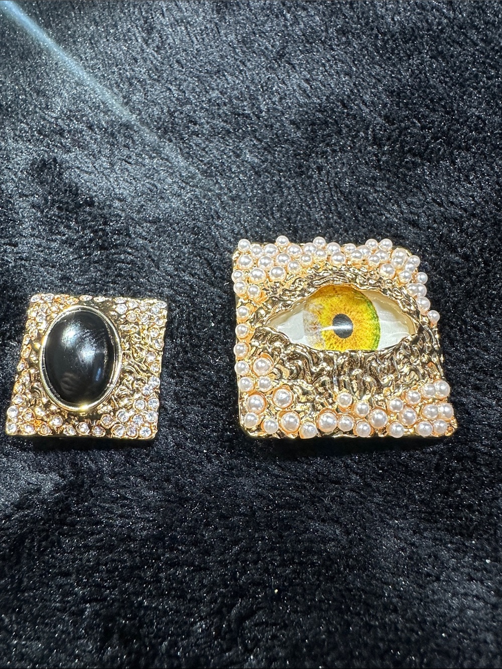 Gold Pearl & Rhinestone Square Eye Stud Earrings - Gold
